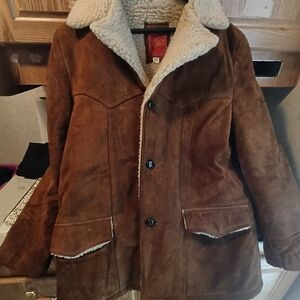 Men's Brown Teddy Jacket with Shearling Collar, Genuine Leather